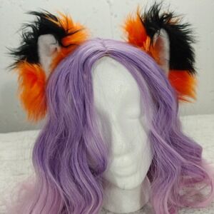 PawStar Faux Fur Fox Ear Hair Clips Orange Black‎ Cosplay Furry Anime Convention